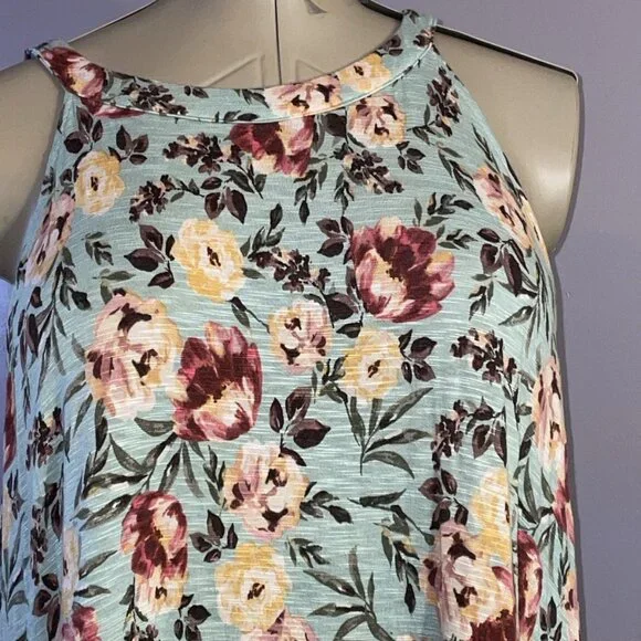 Torrid 4 4X Super Soft Knit Green Floral Babydoll Tank Shirt Tiered Ruffled - Picture 2 of 8